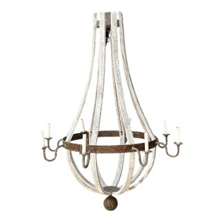 Vintage Rustic Wood and Metal Chandelier For Sale