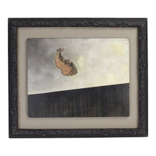 Vintage Abstract Surrealist Floating Biomorphic Shape Over Gray and Black Painting For Sale