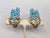Mid-Century Modern Vintage 1950s Signed Hattie Carnegie Goldtone Faux-Turquoise Beaded Clip Earrings-2 Pieces For Sale - Image 3 of 7