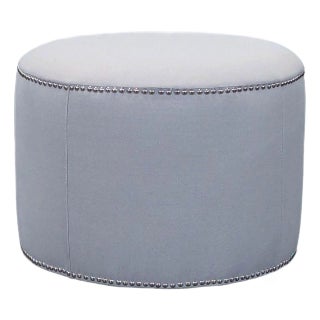 Safavieh Florentine Beige Linen Ottoman With Nailhead Trim For Sale