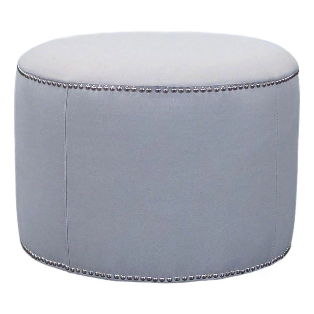 Safavieh Florentine Beige Linen Ottoman With Nailhead Trim For Sale