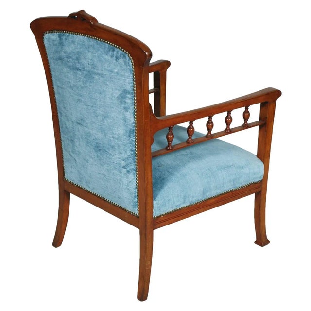 Art Nouveau Italian Walnut Armchair, 1910s For Sale - Image 4 of 5