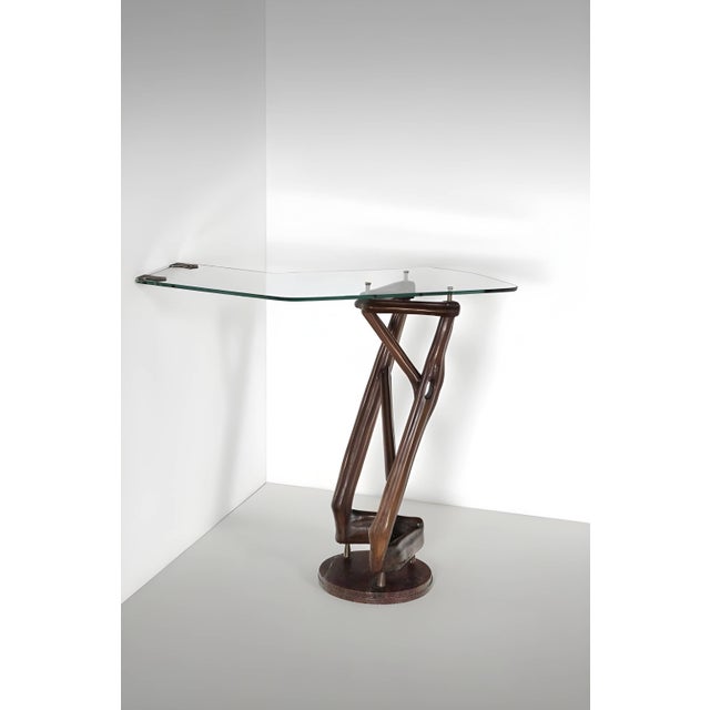 1950s Corner Console with Monopod and Shaped Glass by Giordani Pierluigi, 1950s For Sale - Image 5 of 5