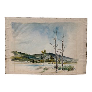 Henry Emil Salloch Original Watercolor on Paper of Serene Wetlands, 1940. For Sale