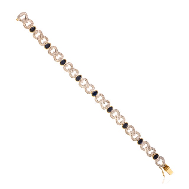 Not Yet Made - Made To Order VRJewels Royal 7.22Ct Blue Sapphire and 2.8Ct Diamond Heart Link Bracelet in 18k Gold For Sale - Image 5 of 13