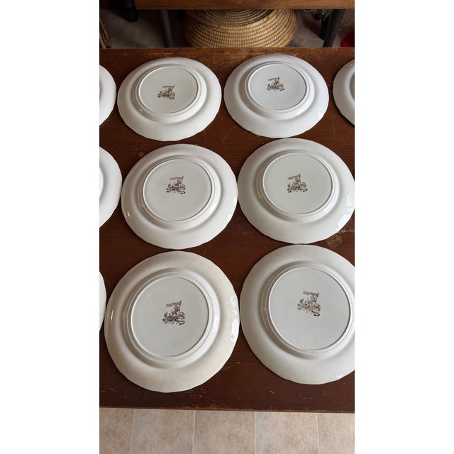 A Rare Set of 16 Brown Transfer Decorated Staffordshire Plates, “Nankin” by Dimmock, Circa 1830’s For Sale - Image 13 of 17