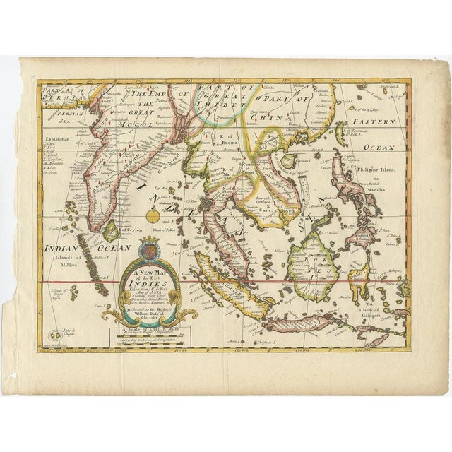 : antique map titled 'a new map of the east indies'. Old map covering all of southeast asia from persia to the timor...