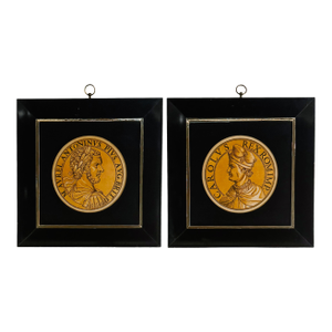 Mid 20th Century Framed Chiaroscuro Print Portrait Medallions of Roman Emperors After Hubert Goltzius - A Pair