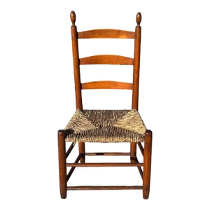 Antique 19th Century New England Ladderback Side Chair With Lemon Top Finials