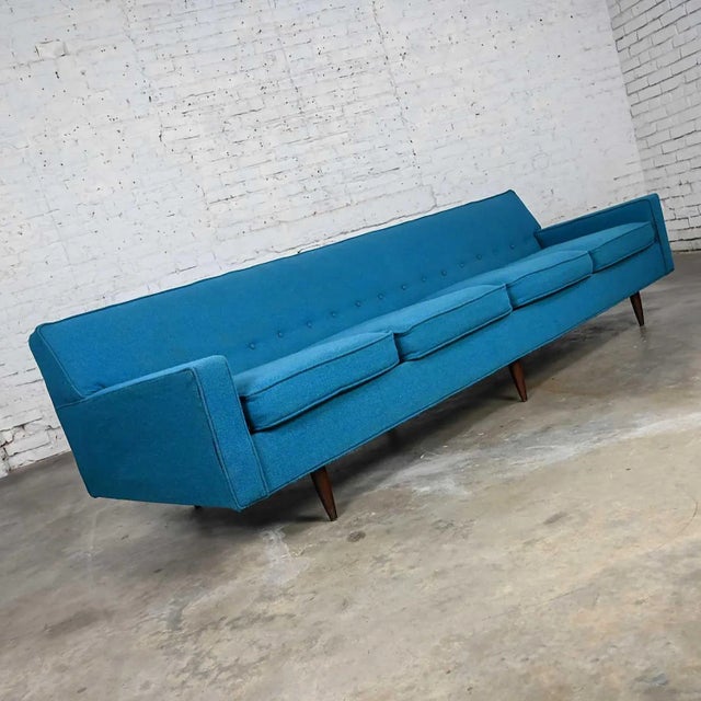 James Inc. Vintage Mid-Century Modern Turquoise Lawson 4 Cushion Sofa Attributed to Milo Baughman for James Inc. For Sale - Image 4 of 13