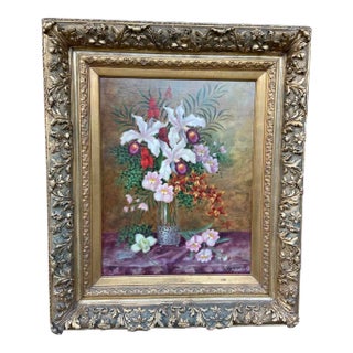 Floral Splendor: Tulips, Lilies, and More in a Glass Vase - 19th Century Masterpiece Painting by Angelique Cussenneers For Sale