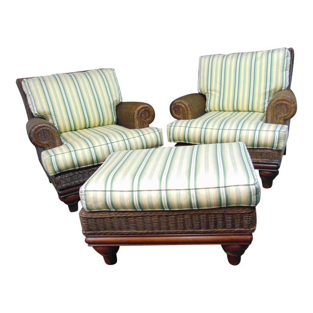 Henry Link Wicker Lounge Chairs & Ottoman 3 Piece Set Chairish