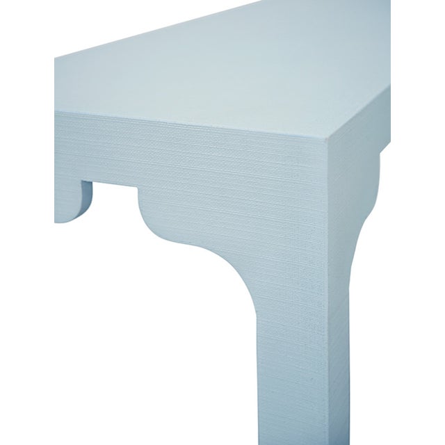 Matthew Izzo Home Evelyn Light Blue Linen Console Table For Sale In New York - Image 6 of 9