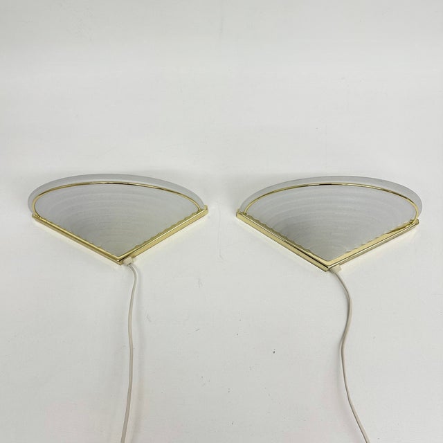 Vintage Glass Wall Lamps with Gold Holders, 1970s, Set of 2 For Sale - Image 4 of 18