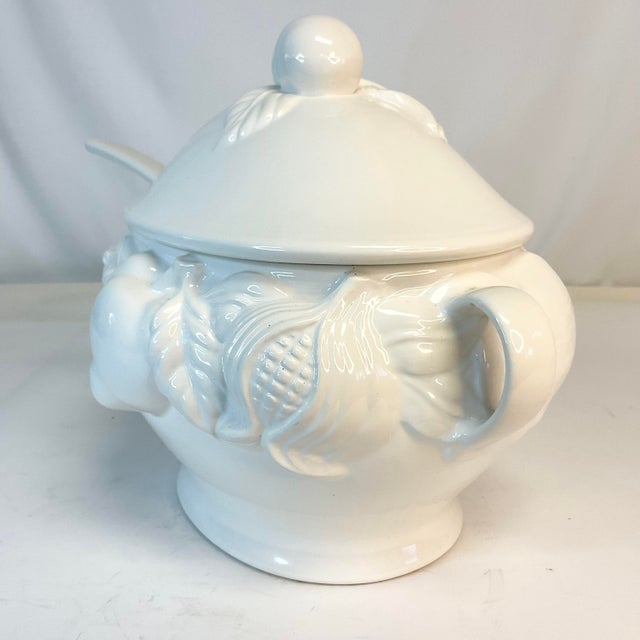 Hollywood Regency Vintage Hollywood Regency Ironstone Soup Tureen With Fruit Motif - 3 Piece Set. For Sale - Image 3 of 12