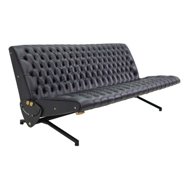 Adjustable Sofa Bed in Quilted Leather by Osvaldo Borsani for Tecno, 1970 For Sale