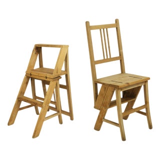 Arts & Crafts Metamorphic Library Steps Folding Ladder Chair, Vienna, 1900s For Sale