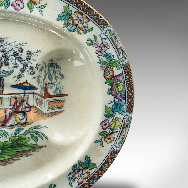 Cream 1900s Large Antique Victorian Chinese Ceramic Oval Meat Platter For Sale - Image 8 of 11