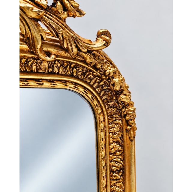 Wood Large Golden Baroque Mirror with Crest from Green Square For Sale - Image 7 of 12