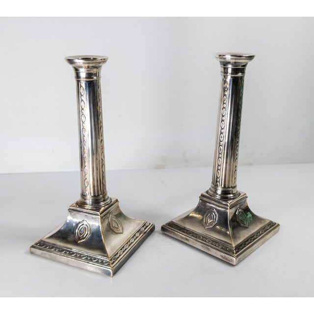 Metal 19th Century Pair of English George III Sheffield Silverplate Candlesticks For Sale - Image 7 of 12
