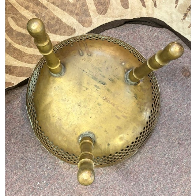 Brass Early Middle Eastern Etched and Pierced Brass Three Leg Trim Pod Footstool For Sale - Image 8 of 8