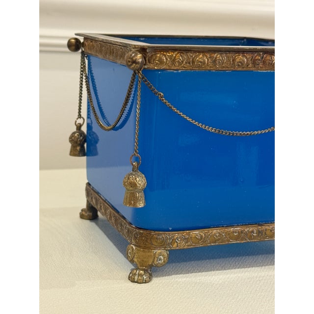 Metal French Blue Opaline Antique Jardiniere For Sale - Image 7 of 10