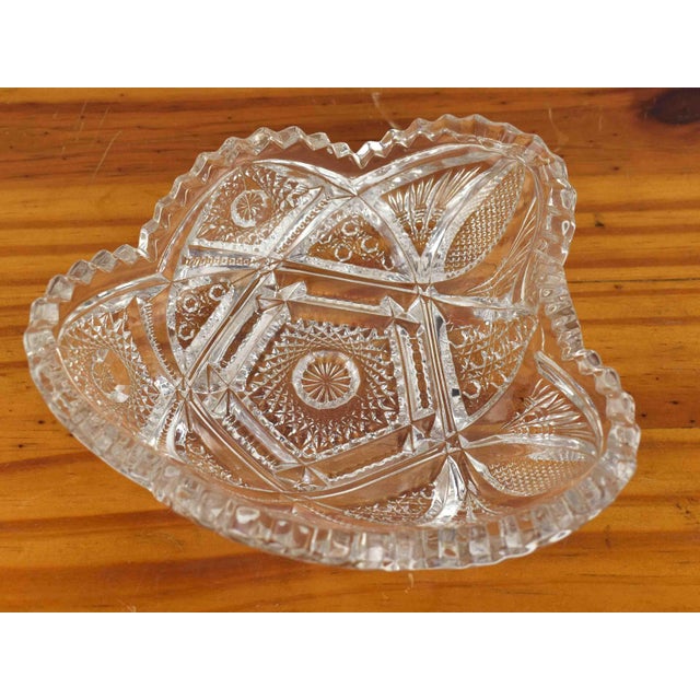 Art Deco Early 20th Early American Pattern Glass Clear Pressed Glass Tri-Cornered Nappy Bowl For Sale - Image 3 of 6