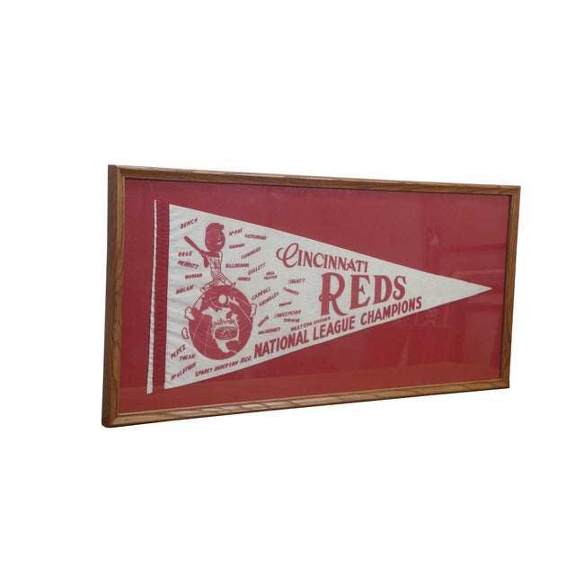 Rare vintage 1975 Cincinnati Reds National League Champions pennant framed for display, celebrating the Big Red Machine...