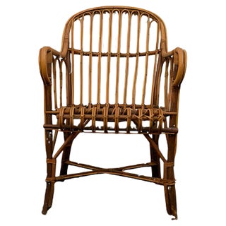 Italian Bamboo and Wicker Armchair, 1960s For Sale