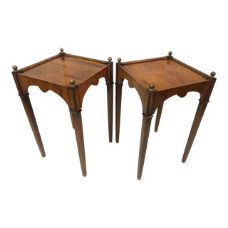 Mid 20th Century Cherry Side Tables With Brass Ball Finials - a Pair For Sale