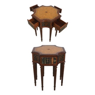Maitland Smith Leather Top Mahogany Occasional Faux Book Table For Sale