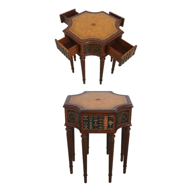 Maitland Smith Leather Top Mahogany Occasional Faux Book Table For Sale