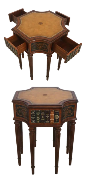 Maitland Smith Leather Top Mahogany Occasional Faux Book Table