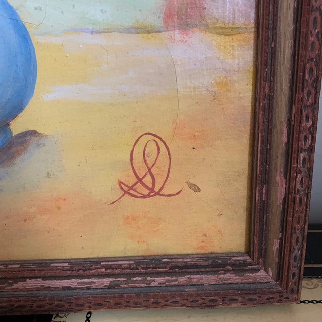 Original Framed Mid Century Chinoiserie Floral Oil Painting For Sale - Image 4 of 9