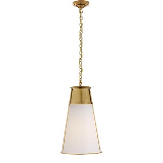 Thomas O'Brien for Visual Comfort Signature Robinson Large Pendant in Hand-Rubbed Antique Brass with White Glass For Sale