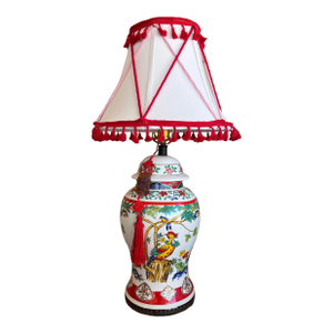 Mid 20th Century Chinoiserie Chic Style Peacock Multicolor Jar Table Lamp With Custom Made Shade