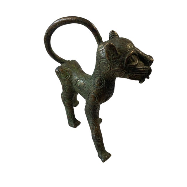 Metal Vintage Benin Leopard Bronze Nigeria African 5.75" H For Sale - Image 7 of 7