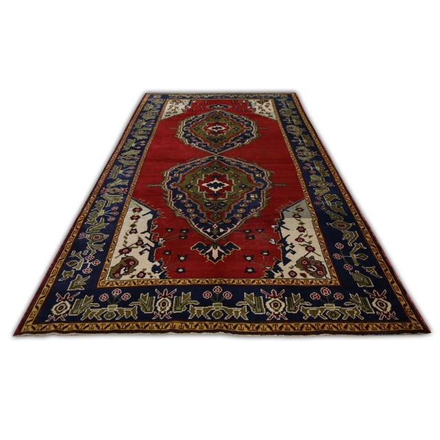1960s Red & Blue Vintage Turkish Runner 5'8" X 11'5" For Sale In Houston - Image 6 of 7