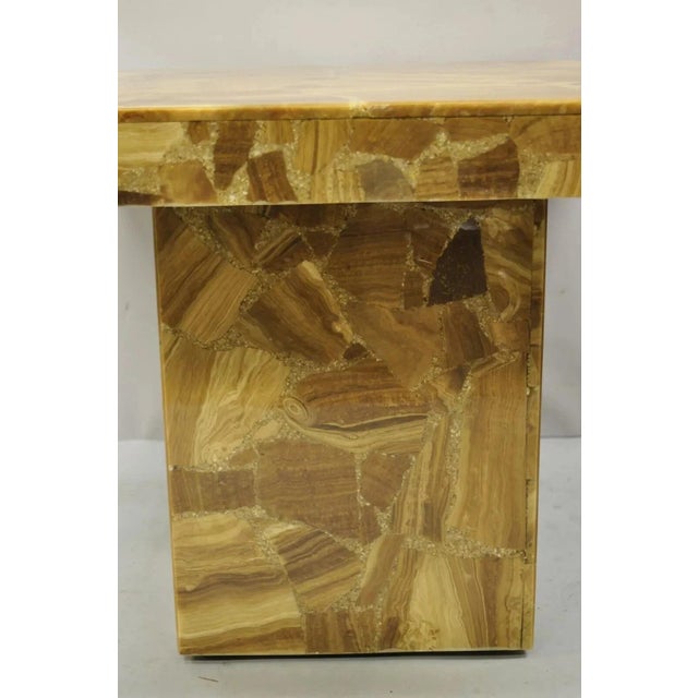 Mid-Century Modern Vintage Mid Century Modern Lacquered Resin Onyx Mosaic Brown Square Side Table For Sale - Image 3 of 12