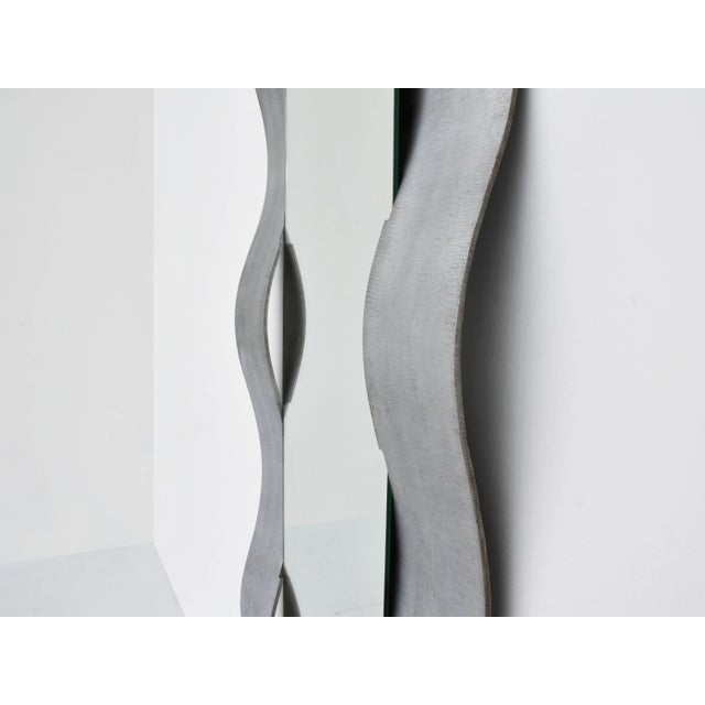 Large Brutalist Mirror with Aluminium Scratches and Waves Frame by Burchiellaro Lorenzo, 1975 For Sale - Image 4 of 7