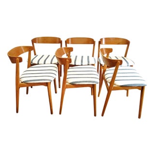 Vintage Danish Chairs with Striped Upholstery, 1950s, Set of 6 For Sale