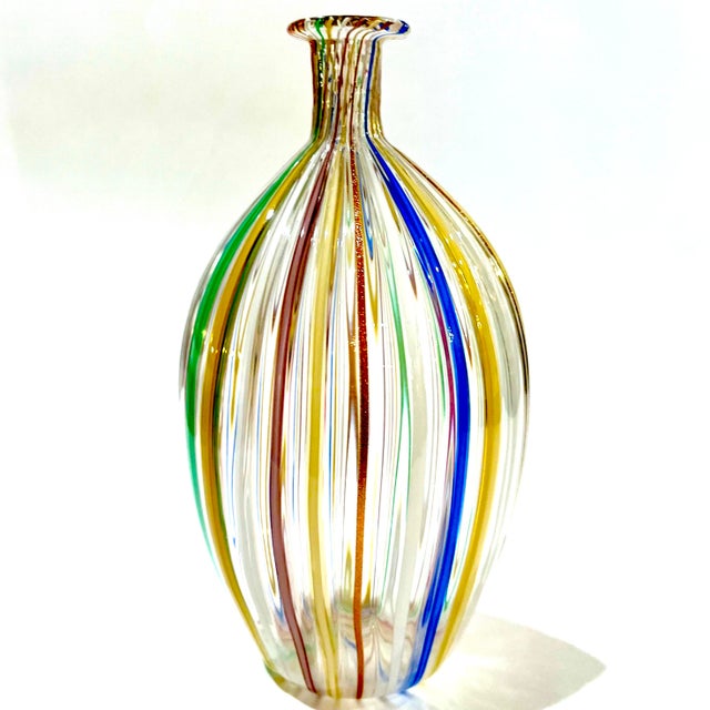 Transparent 1990's Murano Attributed Glass Canne Striped Vase in the Manner of Fabiano Zanchi For Sale - Image 8 of 12