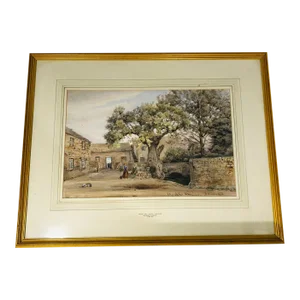 Original 1870s Watercolor Painting by Alexander Harrison, English Village Scene