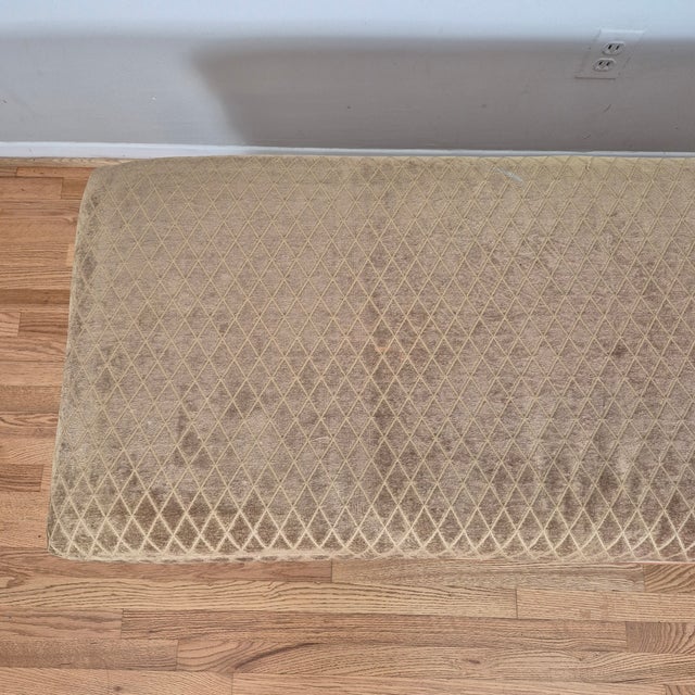 2000s Oversized French Country Style Carved Birch Upholstered Bench or Ottoman For Sale - Image 4 of 12