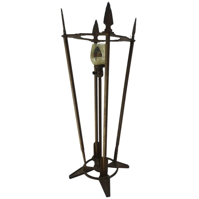 Verona Arrow Bronze Lamp With Crested Globe For Sale