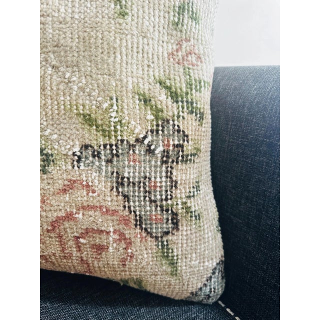 Vintage Turkish Isparta Rug Pillow Cover 16x16 – Faded Floral Wool Cushion For Sale - Image 9 of 11
