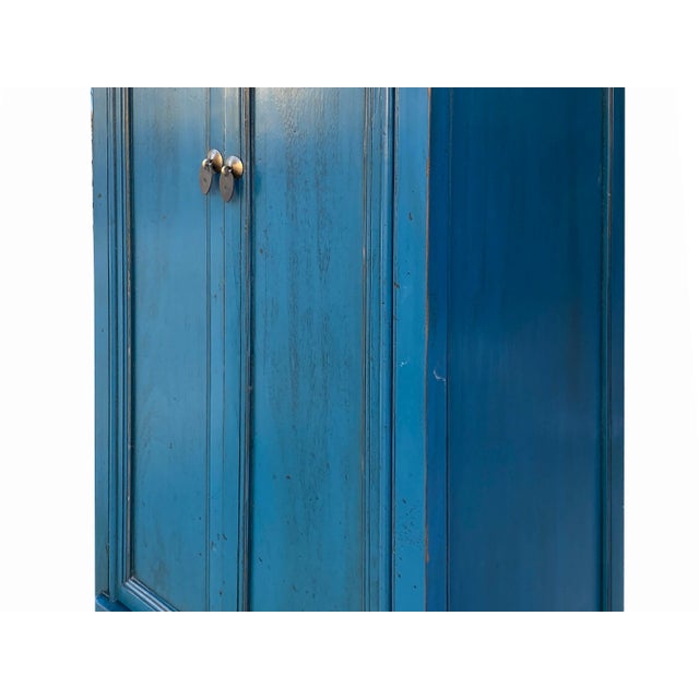 Introducing our Oriental Dark Teal Blue Narrow Wood Detail Door Drawers Storage Cabinet, a sophisticated and functional...