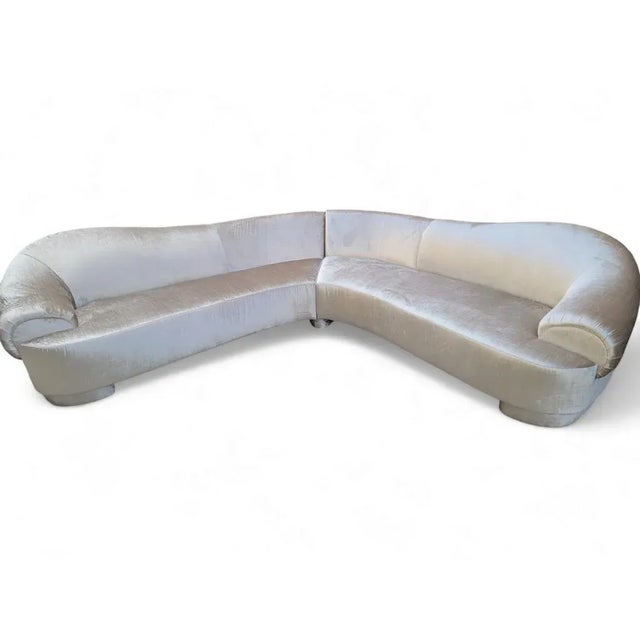 Champagne Postmodern Curved Sectional Sofa Carson's Style Newly Reupholstered For Sale - Image 8 of 9