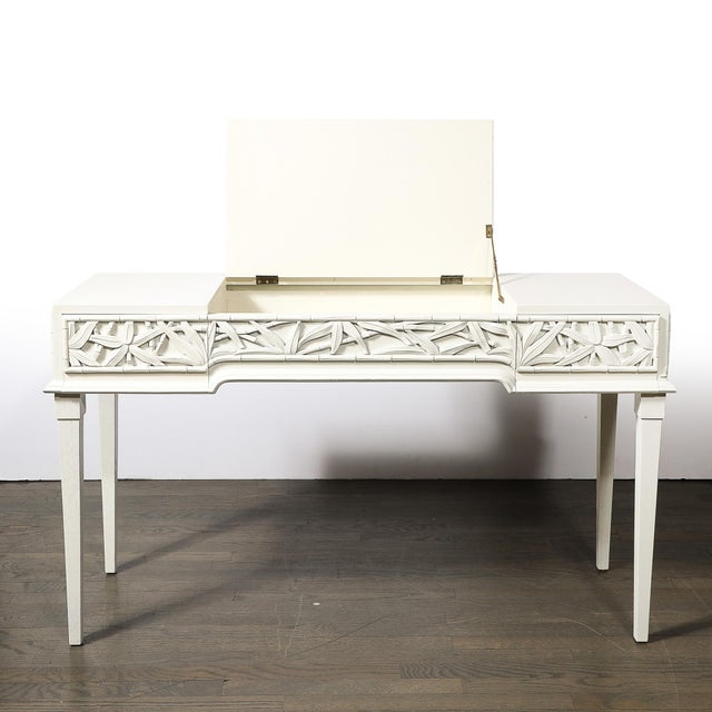 1950s Mid-Century Vanity/Writing Desk W/ Carved Bamboo Motif Signed James Mont For Sale - Image 5 of 18