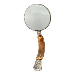 Antique English Silver & Stag Horn Magnifying Glass For Sale